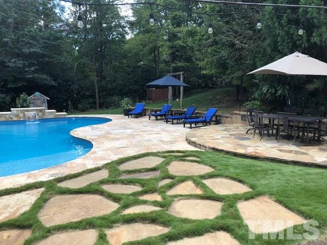 800 Hardimont Road Raleigh, NC 27609 - Photo 25 of 26 a view of pool with lawn chairs under an umbrella