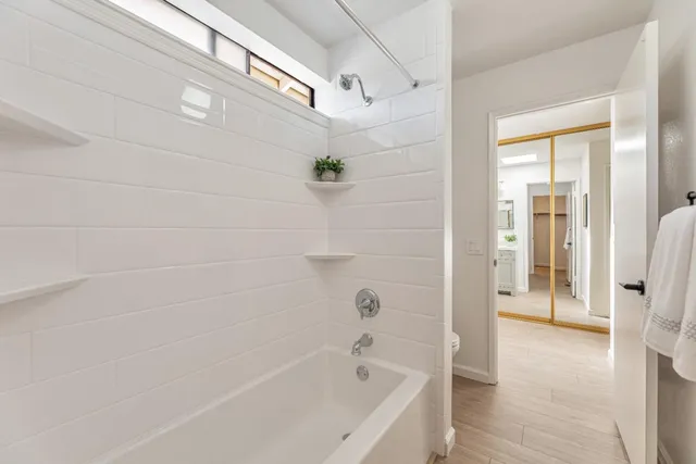 a bathroom with a bathtub