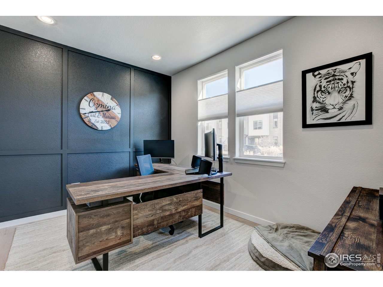 5383 Quail Street Arvada, CO 80002 - Photo 8 of 41 Main level Office/Flex room with custom wall treatment and engineered hardwood flooring. Custom window blinds throughout the home