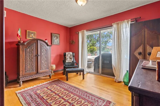 a living room with furniture a rug and a window