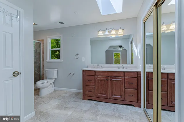 a bathroom with a toilet a sink and a large mirror