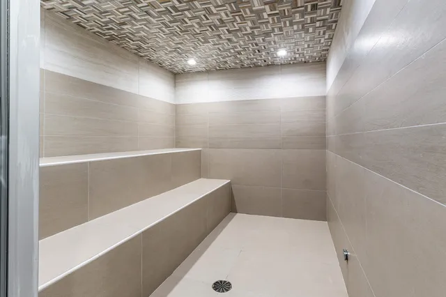 a bathroom with a bathtub