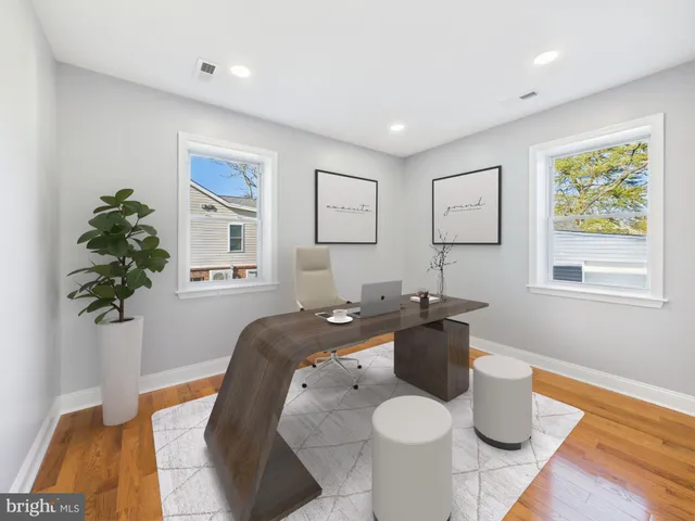a living room with furniture and potted plant