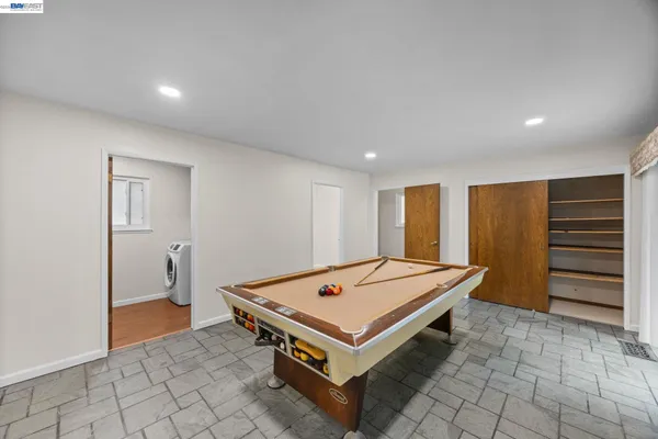 a room with pool table
