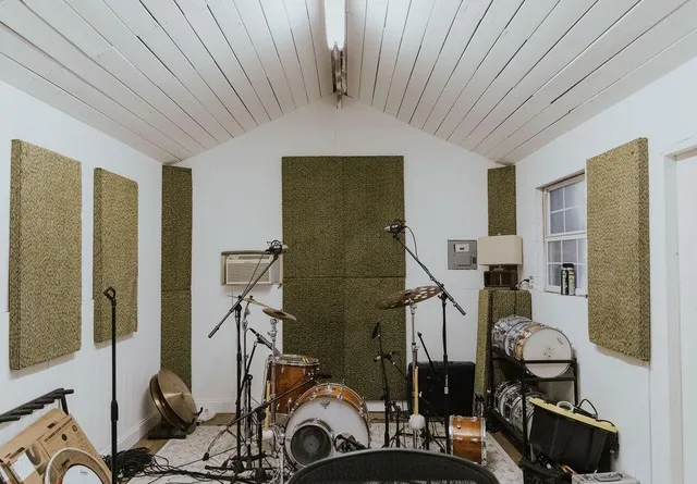 a room with musical instruments