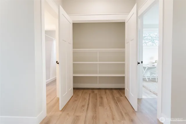 a view of walk in closet with empty racks