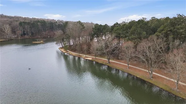 a view of a lake with a mountain