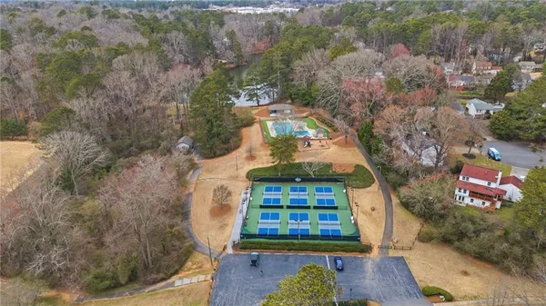 an aerial view of a house