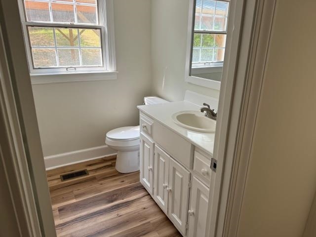 1409 Roper Road Bolivar, TN 38008 - Photo 20 of 33 Bathroom featuring a wealth of natural light, toilet, hardwood / wood-style flooring, and vanity