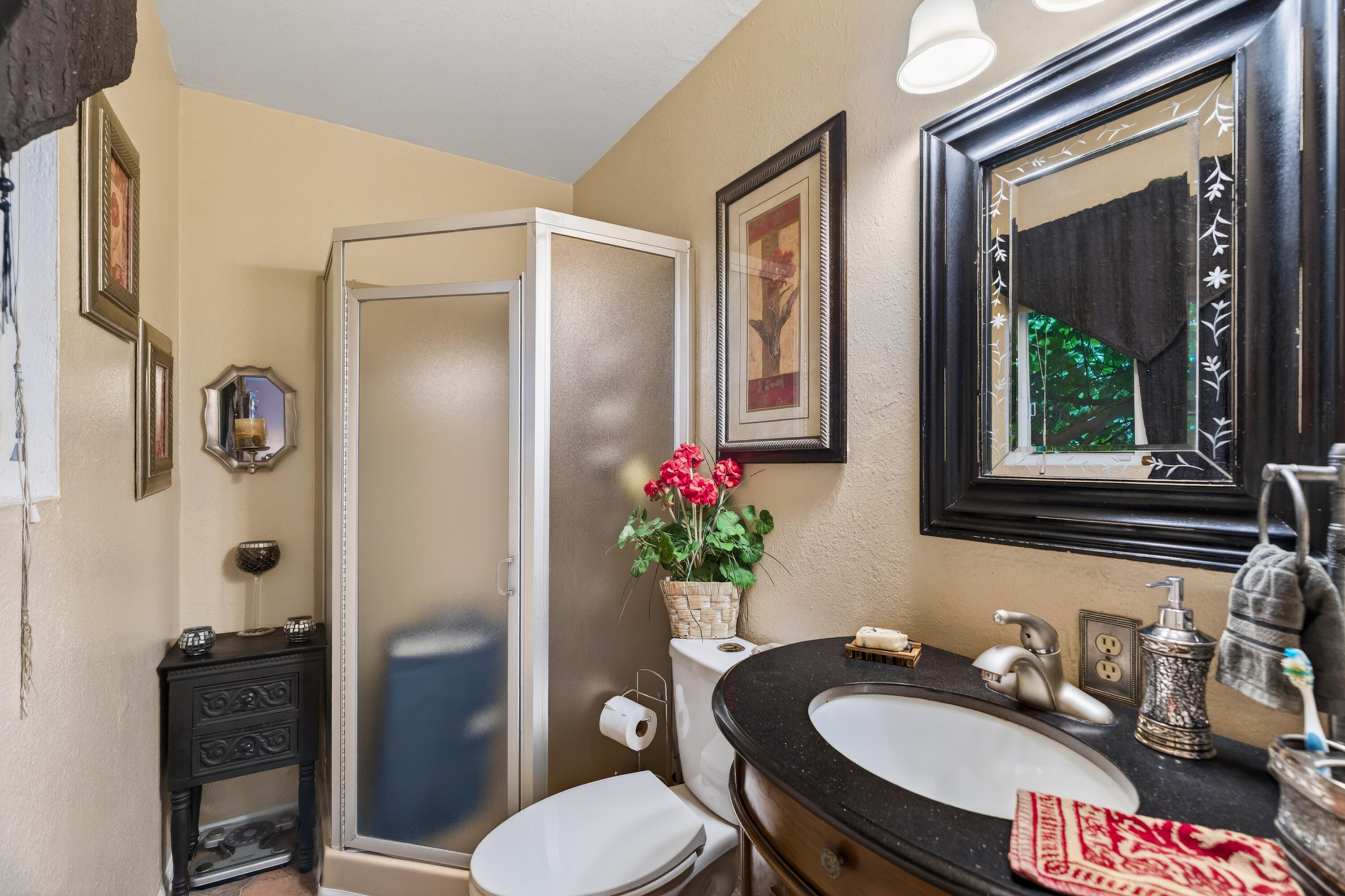 1391 Rouge Road Shasta Lake, CA 96019 - Photo 19 of 30 a bathroom with a granite countertop sink mirror and toilet