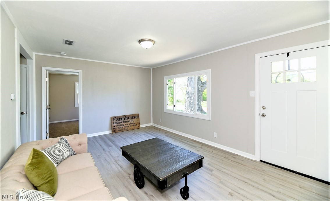 769 Patterson Avenue Akron, OH 44310 - Photo 4 of 27 *REMODELED LUXURY DISTRESSED STYLE GREY PLANK FLOORING, GREY WALLS, WHITE TRIM, PICTURE WINDOW AND NEW FRONT DOOR/MAIN LIVING RM ~
