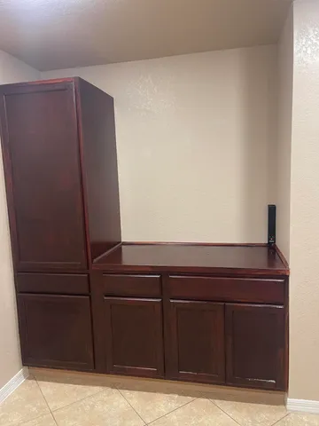 a view of wooden cabinets