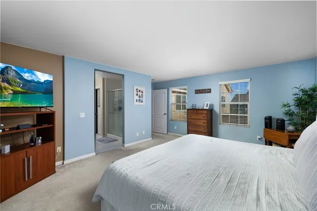 a bed room with a bed and a television