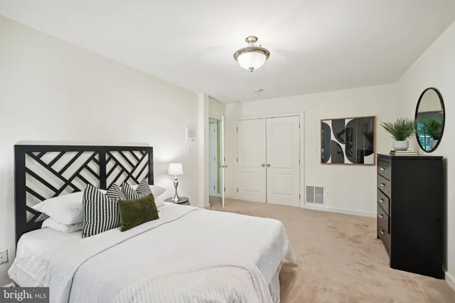 a view of a park with large trees