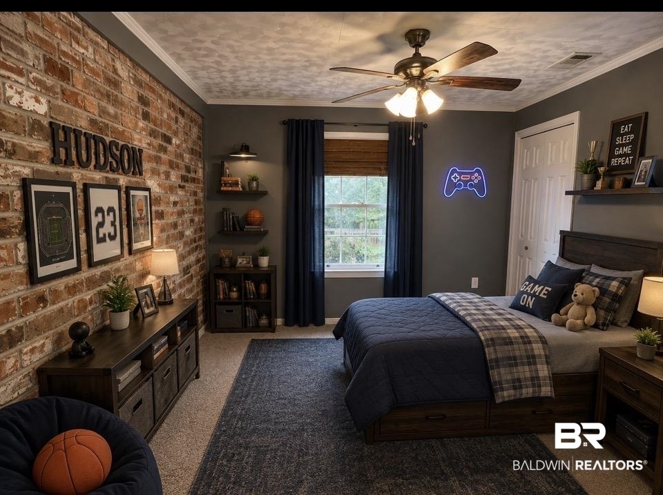 6429 Pinehurst Run Mobile, AL 36608 - Photo 15 of 15 Bedroom featuring an exposed brick accent wall and gray painted walls