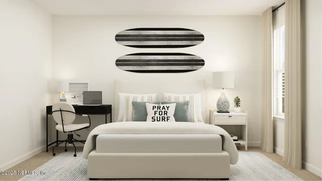 a bedroom with bed and a window