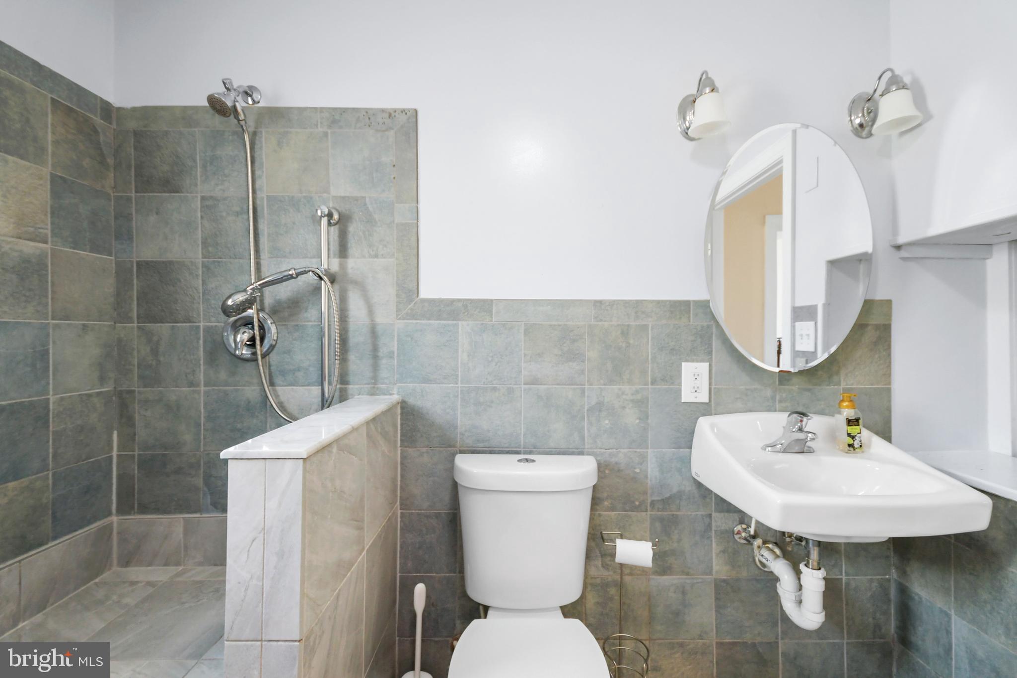 23 West 4th Street Frederick, MD 21701 - Photo 42 of 105 a bathroom with a sink a toilet and a mirror