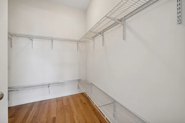 a view of a room with racks on the wall