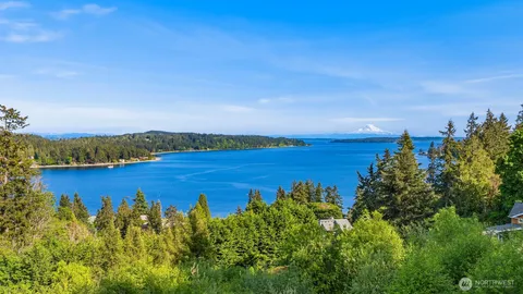 a view of a lake with a city