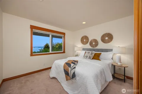 a view of a lake with a mountain in the background