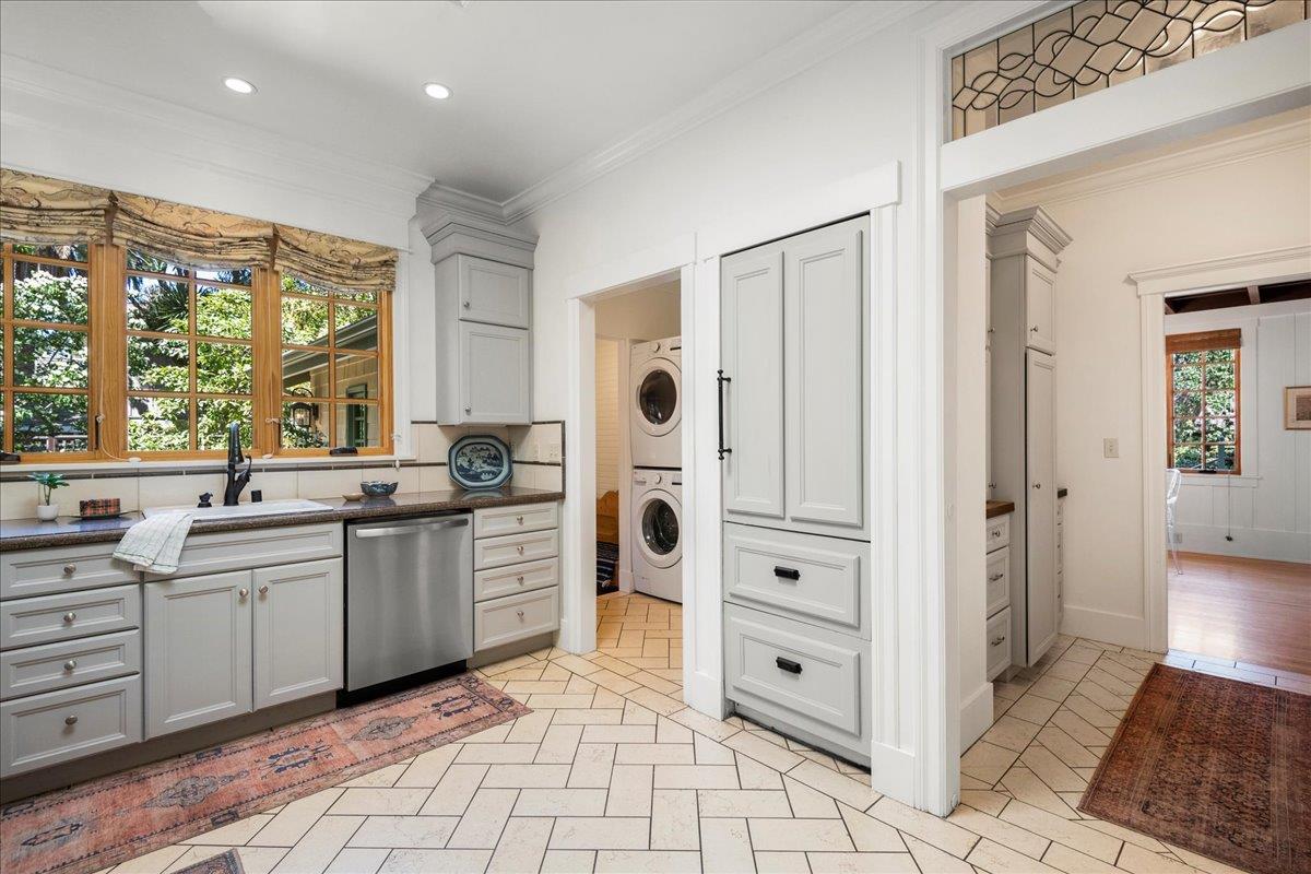 32 Maple Avenue Atherton, CA 94027 - Photo 19 of 52 a large white kitchen with stainless steel appliances granite countertop a refrigerator and a sink