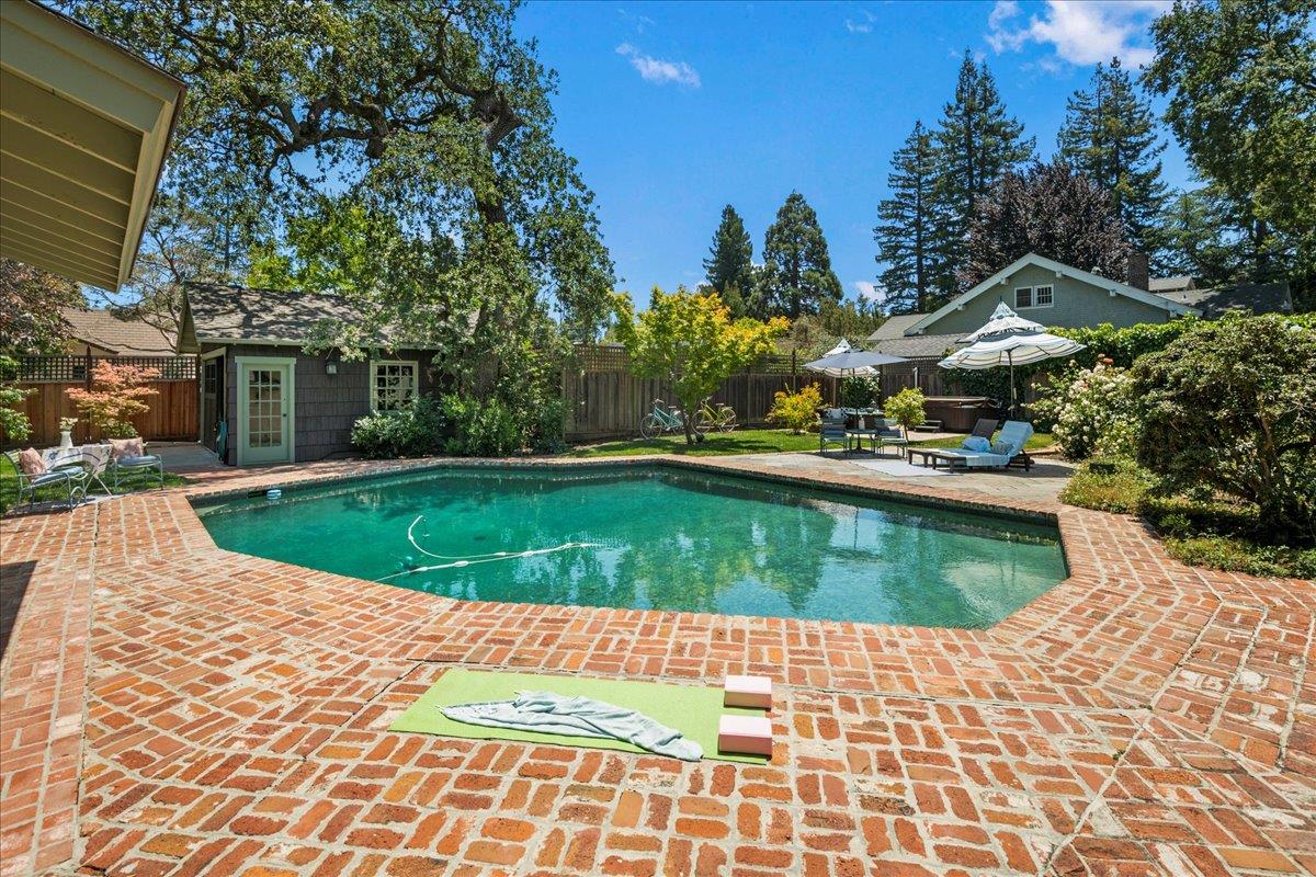 32 Maple Avenue Atherton, CA 94027 - Photo 38 of 52 a view of pool with lawn chairs and plants