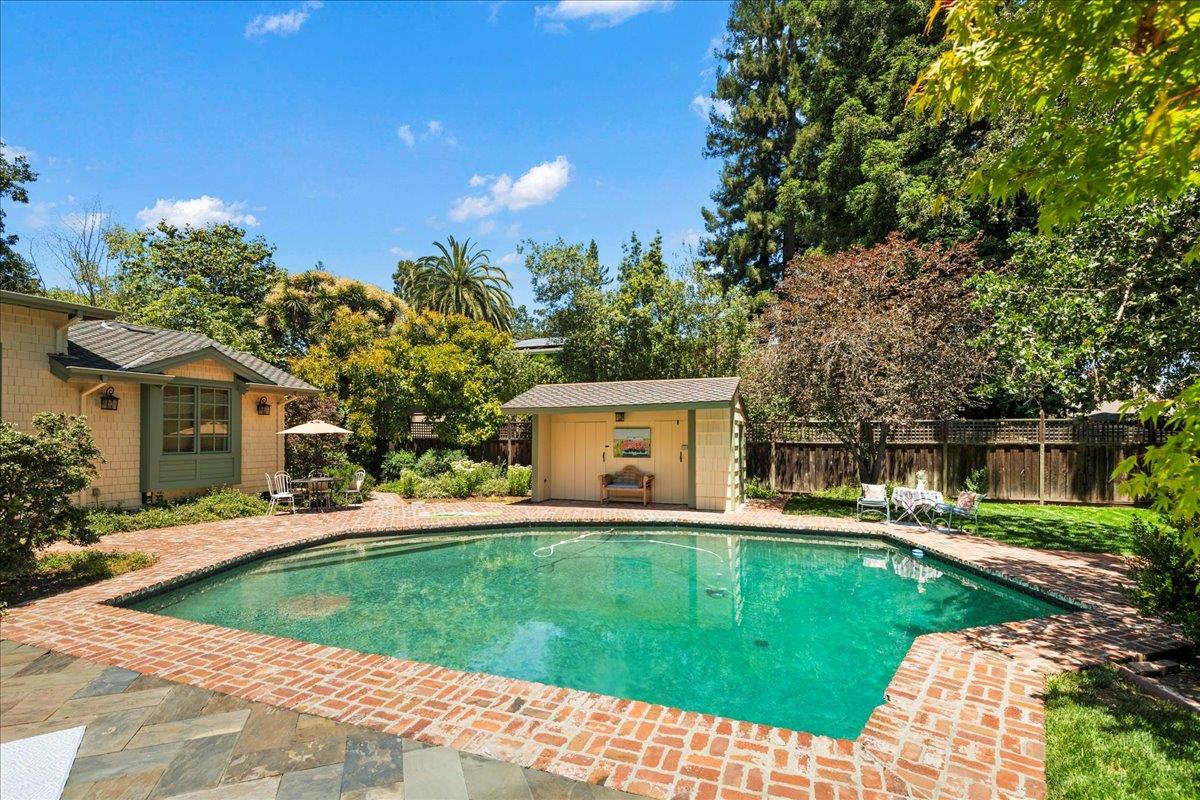 32 Maple Avenue Atherton, CA 94027 - Photo 42 of 52 a house view with a swimming pool and garden