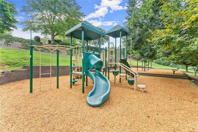 a view of a park with slide