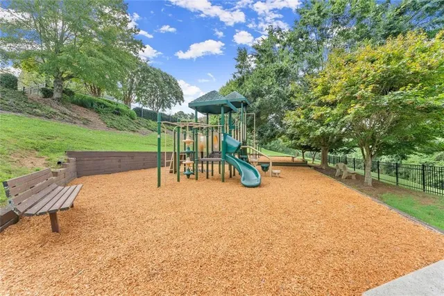 a view of a park with slide
