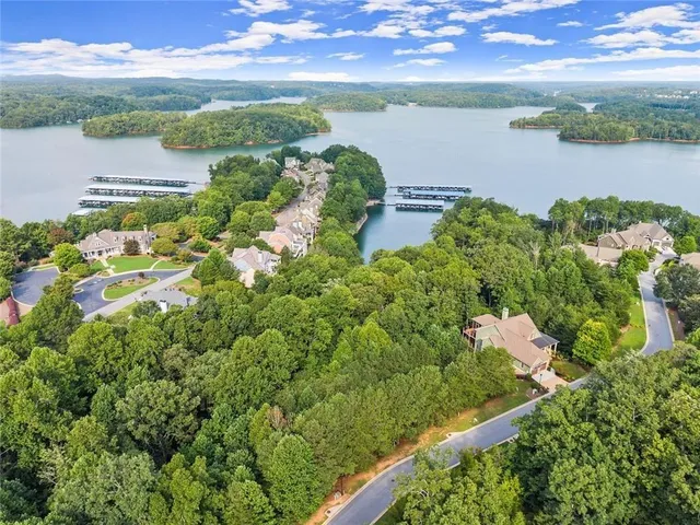 a view of a lake with a city view