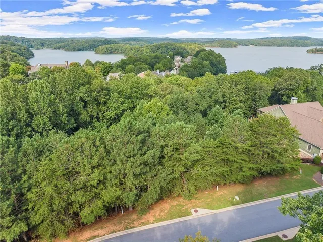 a view of a lake from a yard