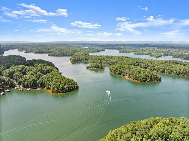 a view of a lake with a houses