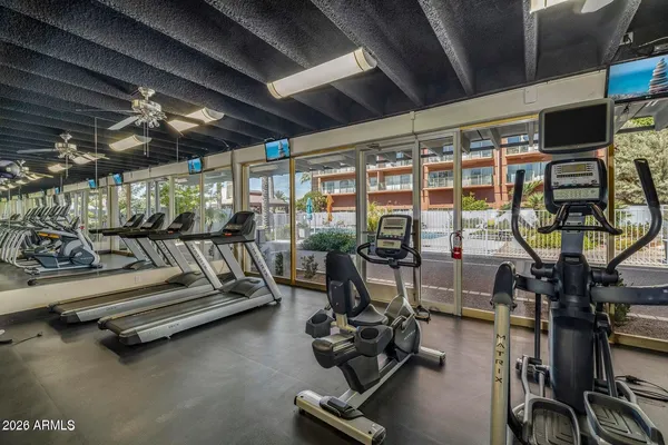 a view of a terrace with seating area