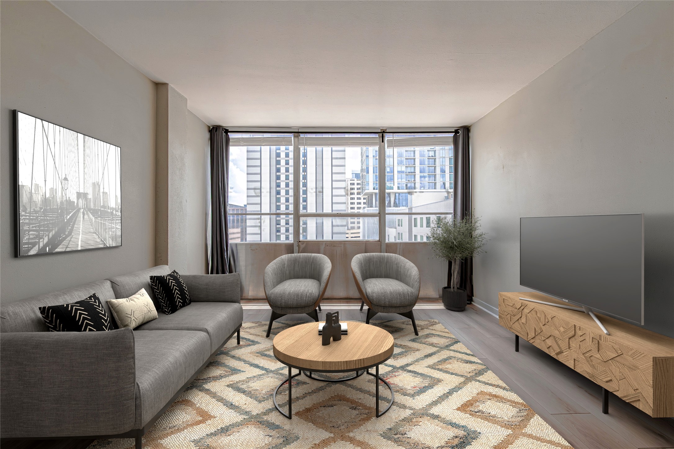 1800 Lavaca Street, Unit A705 Austin, TX 78701 - Photo 1 of 18 a living room with furniture and a large window