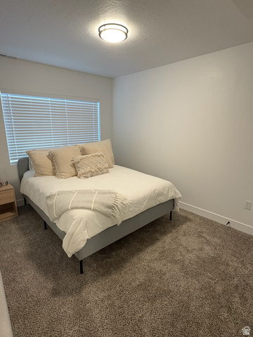 4774 Alder Drive Mapleton, UT 84664 - Photo 21 of 27 Bedroom with dark carpet and a textured ceiling