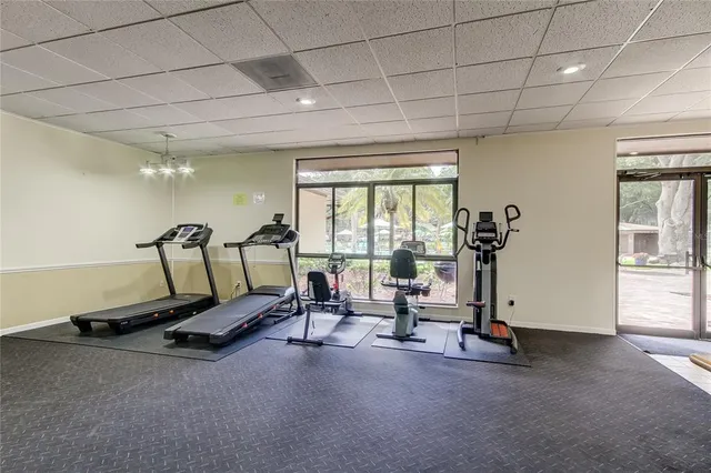 a view of a room with gym equipment
