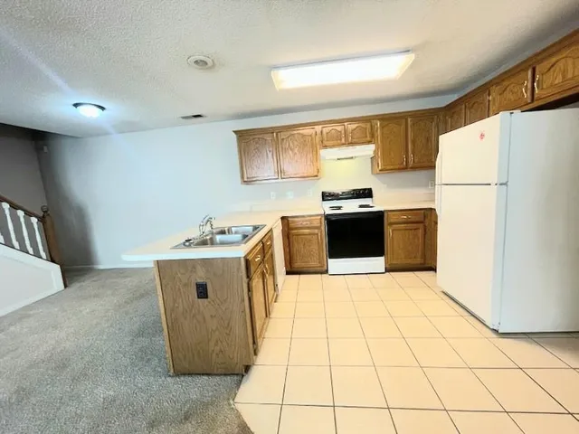 a kitchen with a sink a stove and refrigerator