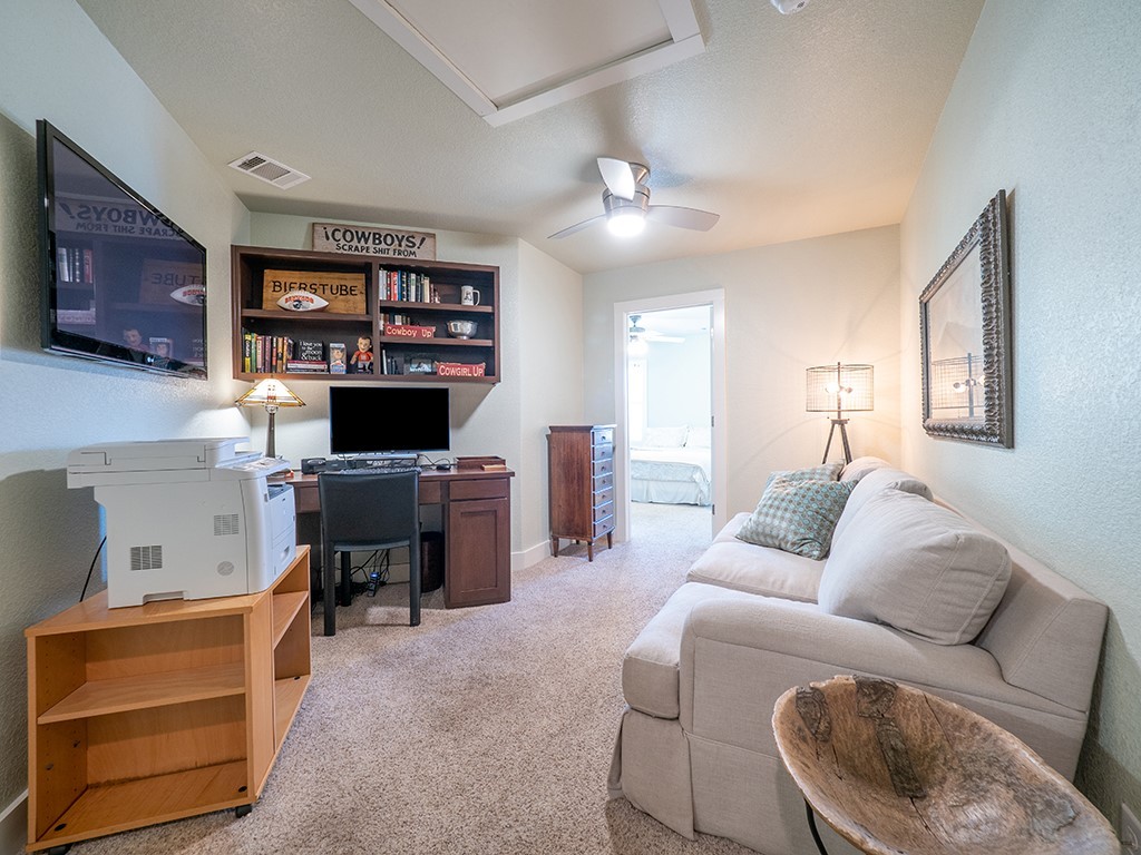 55 Tournament Way, Unit B The Hills, TX 78738 - Photo 22 of 23 a living room with furniture a flat screen tv and a bookshelf