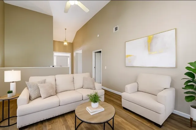 a living room with furniture and a couch