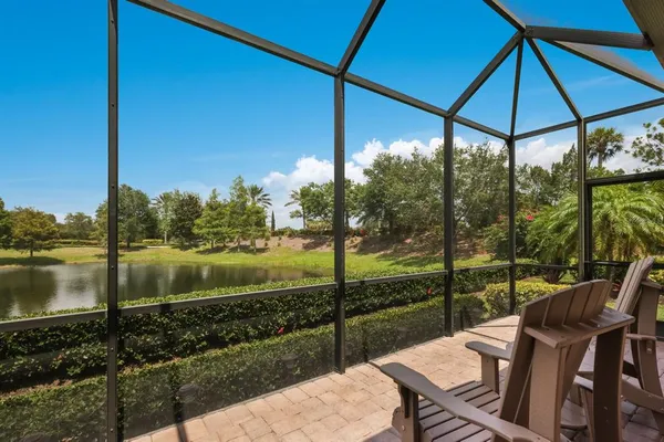 a view of a lake with a city view