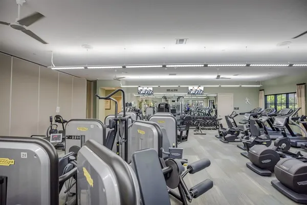 a view of a building with sitting area