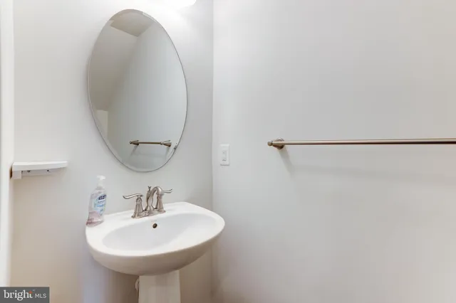 a bathroom with a sink a shower curtain and a mirror