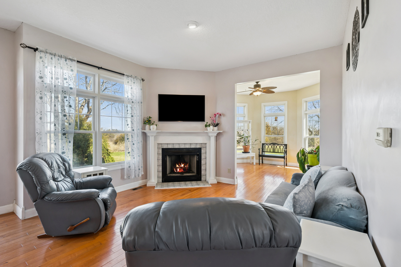 3203 148th Avenue Milan, IL 61264 - Photo 6 of 65 a living room with furniture a flat screen tv and a fireplace