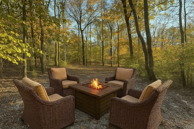 a view of a patio with couches chairs and a fire pit