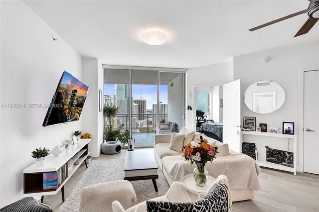 a living room with fireplace furniture and a flat screen tv