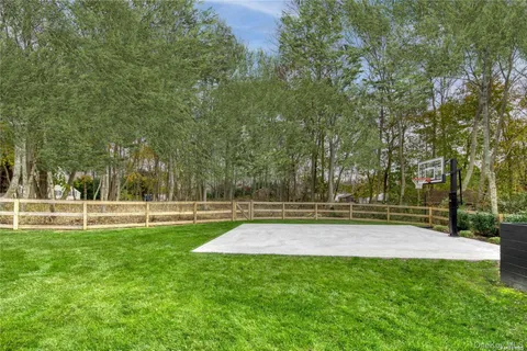 a view of a park with trees in the background