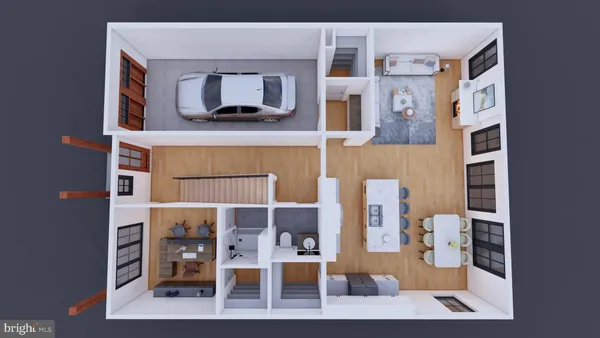 a view of living room with furniture and rug