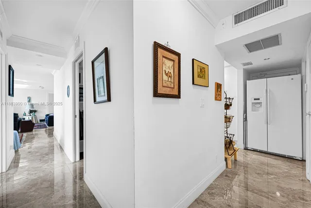 a view of a hallway with workspace