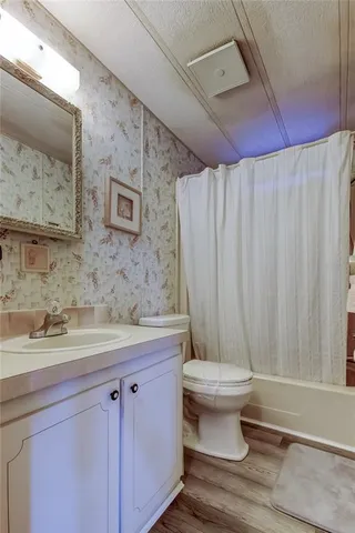 a bathroom with a sink a toilet and mirror
