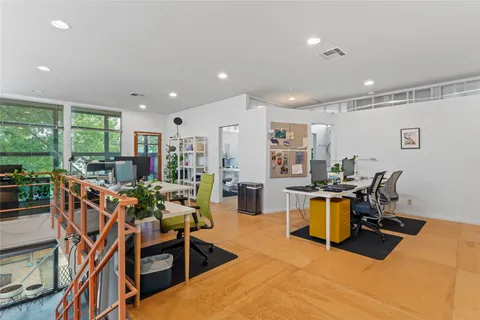 a workspace with furniture